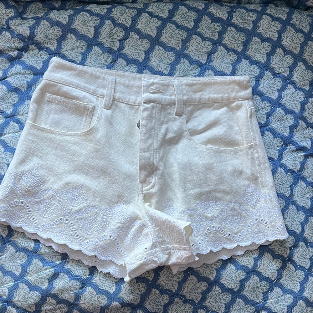Roller Rabbit White High Waist Shorts with Lace Detail